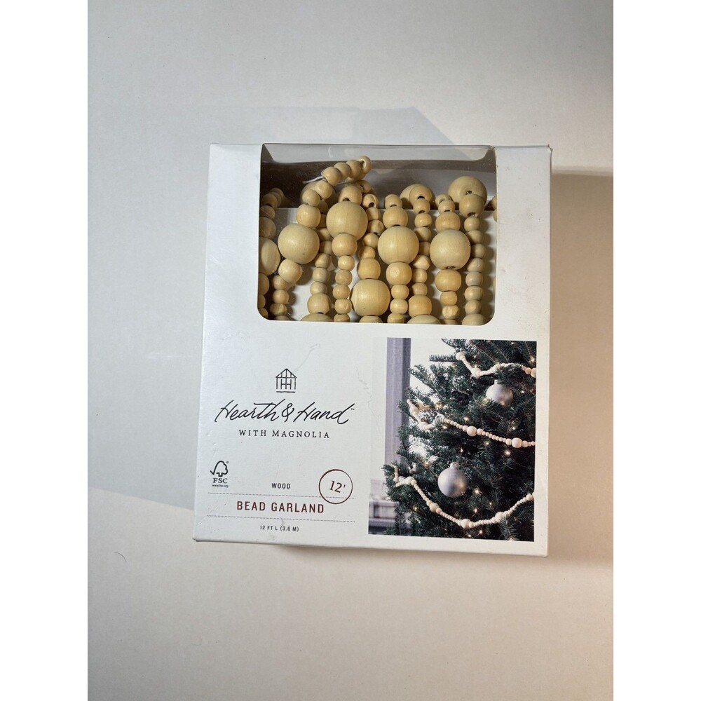 Hearth & Hand With Magnolia Wooden Bead Garland 12' Natural New